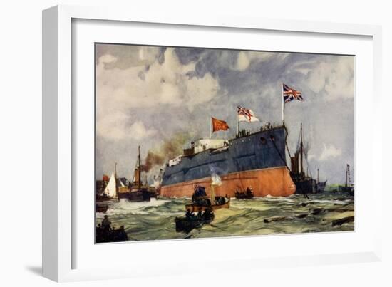 The Launch of the "London" at Portsmouth-Charles Edward Dixon-Framed Giclee Print