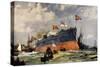 The Launch of the "London" at Portsmouth-Charles Edward Dixon-Stretched Canvas