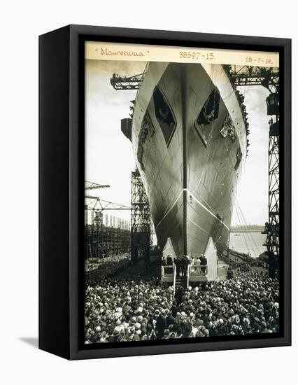 The Launching of the Rms Mauretania, 28th July 1938-English Photographer-Framed Stretched Canvas