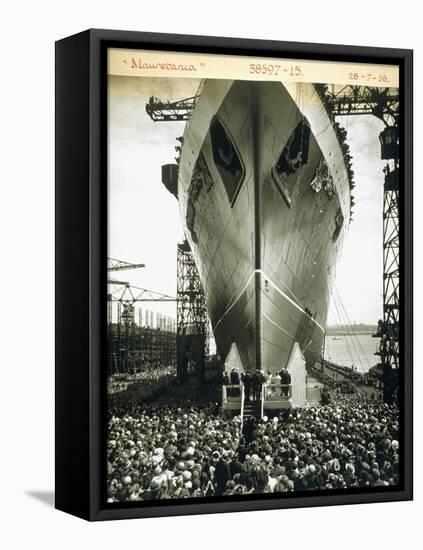 The Launching of the Rms Mauretania, 28th July 1938-English Photographer-Framed Stretched Canvas