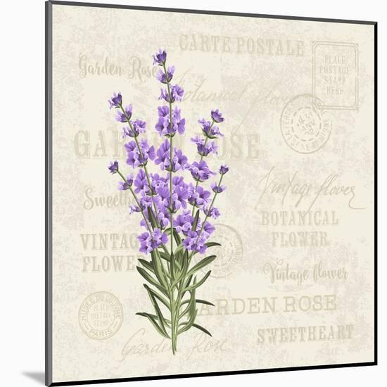 The Lavender Elegant Card. Vintage Postcard Background Vector Template for Wedding Invitation. Labe-Kotkoa-Mounted Art Print