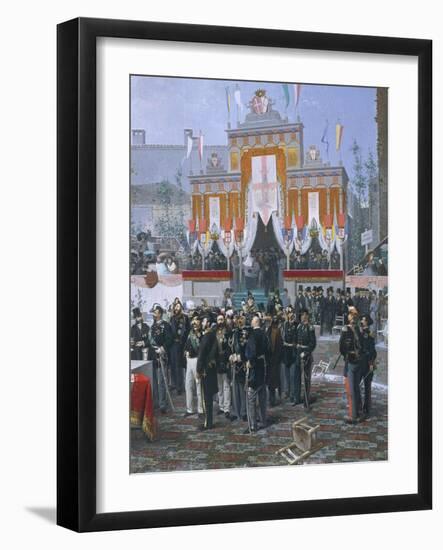 The Laying of the Cornerstone of the Galleria Vittorio Emanuele in Milan, 1865-Domenico Induno-Framed Giclee Print