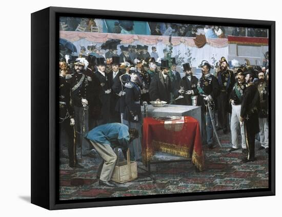 The Laying of the Cornerstone of the Galleria Vittorio Emanuele in Milan-Domenico Induno-Framed Stretched Canvas