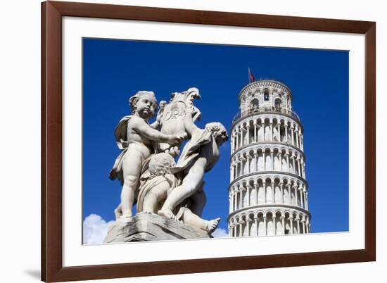 The Leaning Tower of Pisa, campanile or bell tower, Fontana dei Putti, Piazza del Duomo, UNESCO Wor-John Guidi-Framed Photographic Print