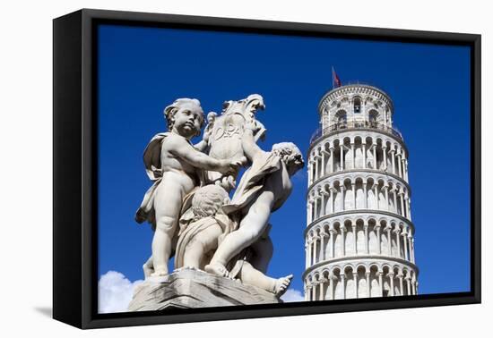 The Leaning Tower of Pisa, campanile or bell tower, Fontana dei Putti, Piazza del Duomo, UNESCO Wor-John Guidi-Framed Stretched Canvas