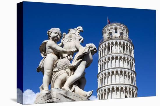 The Leaning Tower of Pisa, campanile or bell tower, Fontana dei Putti, Piazza del Duomo, UNESCO Wor-John Guidi-Stretched Canvas