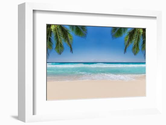 The Leaves of Palm Trees on Sunny Tropical Beach. Summer Vacation and Tropical Beach Background Con-Lucky-photographer-Framed Photographic Print