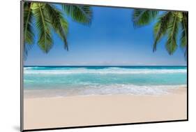 The Leaves of Palm Trees on Sunny Tropical Beach. Summer Vacation and Tropical Beach Background Con-Lucky-photographer-Mounted Photographic Print