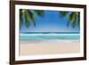 The Leaves of Palm Trees on Sunny Tropical Beach. Summer Vacation and Tropical Beach Background Con-Lucky-photographer-Framed Photographic Print