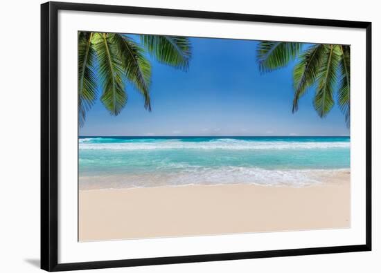 The Leaves of Palm Trees on Sunny Tropical Beach. Summer Vacation and Tropical Beach Background Con-Lucky-photographer-Framed Photographic Print