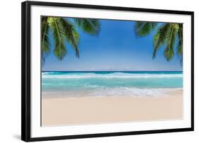 The Leaves of Palm Trees on Sunny Tropical Beach. Summer Vacation and Tropical Beach Background Con-Lucky-photographer-Framed Photographic Print