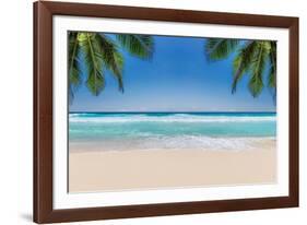 The Leaves of Palm Trees on Sunny Tropical Beach. Summer Vacation and Tropical Beach Background Con-Lucky-photographer-Framed Photographic Print