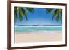 The Leaves of Palm Trees on Sunny Tropical Beach. Summer Vacation and Tropical Beach Background Con-Lucky-photographer-Framed Photographic Print