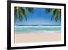 The Leaves of Palm Trees on Sunny Tropical Beach. Summer Vacation and Tropical Beach Background Con-Lucky-photographer-Framed Photographic Print