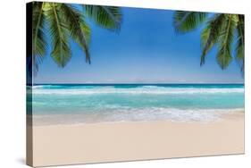 The Leaves of Palm Trees on Sunny Tropical Beach. Summer Vacation and Tropical Beach Background Con-Lucky-photographer-Stretched Canvas