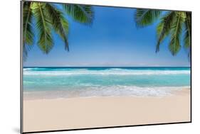 The Leaves of Palm Trees on Sunny Tropical Beach. Summer Vacation and Tropical Beach Background Con-Lucky-photographer-Mounted Photographic Print