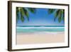 The Leaves of Palm Trees on Sunny Tropical Beach. Summer Vacation and Tropical Beach Background Con-Lucky-photographer-Framed Premium Photographic Print