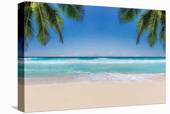 The Leaves of Palm Trees on Sunny Tropical Beach. Summer Vacation and Tropical Beach Background Con-Lucky-photographer-Stretched Canvas