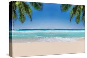 The Leaves of Palm Trees on Sunny Tropical Beach. Summer Vacation and Tropical Beach Background Con-Lucky-photographer-Stretched Canvas