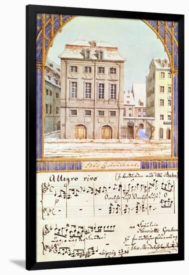 The Leipzig Gewandhaus with a Piece of Music by Felix Mendelssohn (1809-47)-null-Framed Giclee Print