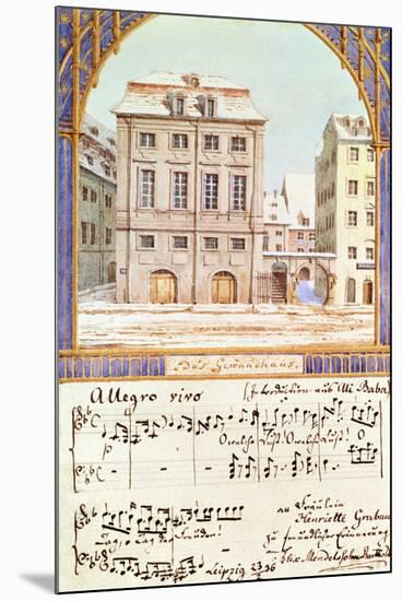 The Leipzig Gewandhaus with a Piece of Music by Felix Mendelssohn (1809-47)-null-Mounted Premium Giclee Print