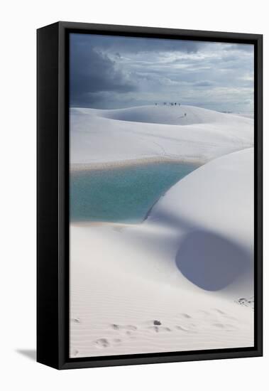 The Lencois Maranhenses Sand Dunes and Lagoons at Sunset in Maranhao State, Brazil-Alex Saberi-Framed Stretched Canvas