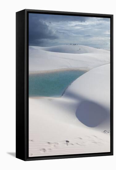 The Lencois Maranhenses Sand Dunes and Lagoons at Sunset in Maranhao State, Brazil-Alex Saberi-Framed Stretched Canvas