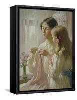 The Lesson (W/C and Bodycolour on Paper)-William Kay Blacklock-Framed Stretched Canvas