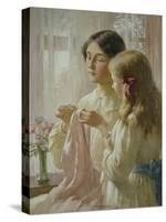 The Lesson (W/C and Bodycolour on Paper)-William Kay Blacklock-Stretched Canvas