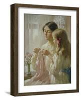 The Lesson (W/C and Bodycolour on Paper)-William Kay Blacklock-Framed Giclee Print