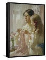 The Lesson (W/C and Bodycolour on Paper)-William Kay Blacklock-Framed Stretched Canvas