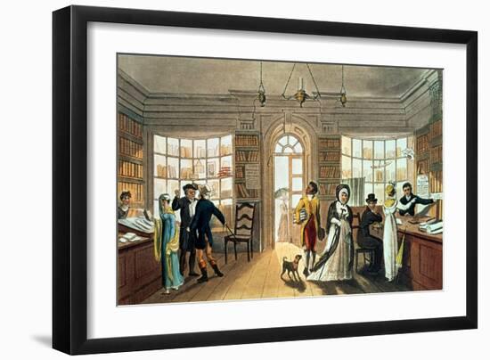 The Library, from Poetical Sketches of Scarborough, by Rudolph Ackermann (1764-1834), 1813-James Green-Framed Giclee Print