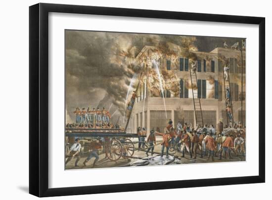 The Life of a Fireman, Now Then with a Will - Shake Her Up Boys!, 1854-Currier & Ives-Framed Giclee Print