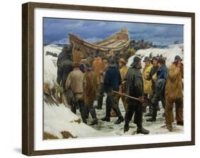 The Lifeboat Is Taken Through the Dunes, 1883-Michael Ancher-Framed Giclee Print