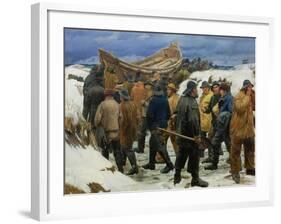 The Lifeboat Is Taken Through the Dunes, 1883-Michael Ancher-Framed Giclee Print