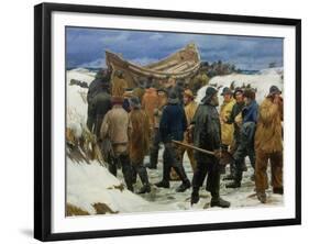 The Lifeboat Is Taken Through the Dunes, 1883-Michael Ancher-Framed Giclee Print