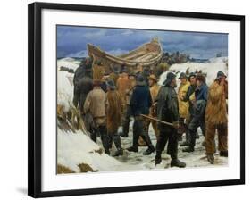 The Lifeboat Is Taken Through the Dunes, 1883-Michael Ancher-Framed Giclee Print