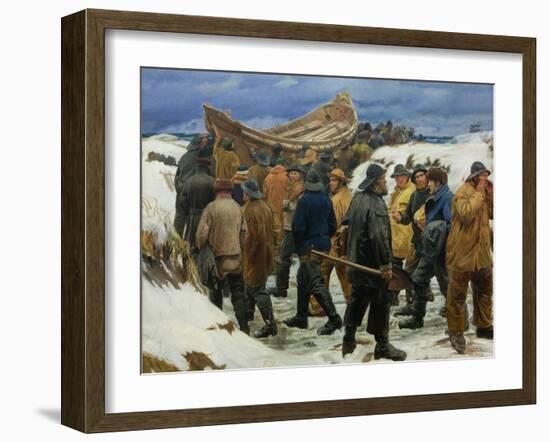 The Lifeboat Is Taken Through the Dunes, 1883-Michael Ancher-Framed Giclee Print