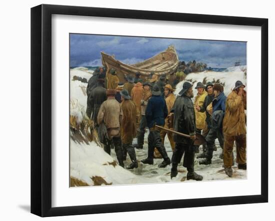 The Lifeboat Is Taken Through the Dunes, 1883-Michael Ancher-Framed Giclee Print