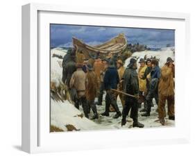 The Lifeboat Is Taken Through the Dunes, 1883-Michael Ancher-Framed Giclee Print