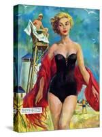 The Lifeguard & The Lady  - Saturday Evening Post "Leading Ladies", August 27, 1955 pg.24-Bn Stahl-Stretched Canvas