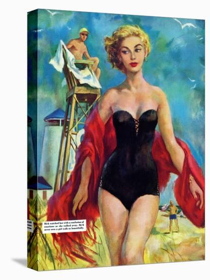 The Lifeguard & The Lady  - Saturday Evening Post "Leading Ladies", August 27, 1955 pg.24-Bn Stahl-Stretched Canvas