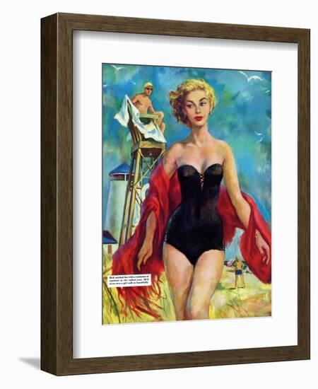 The Lifeguard & The Lady  - Saturday Evening Post "Leading Ladies", August 27, 1955 pg.24-Bn Stahl-Framed Giclee Print