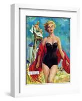 The Lifeguard & The Lady  - Saturday Evening Post "Leading Ladies", August 27, 1955 pg.24-Bn Stahl-Framed Giclee Print