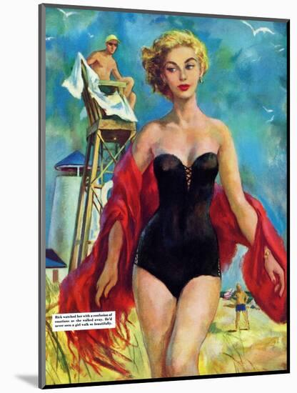 The Lifeguard & The Lady  - Saturday Evening Post "Leading Ladies", August 27, 1955 pg.24-Bn Stahl-Mounted Giclee Print