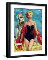 The Lifeguard & The Lady  - Saturday Evening Post "Leading Ladies", August 27, 1955 pg.24-Bn Stahl-Framed Giclee Print