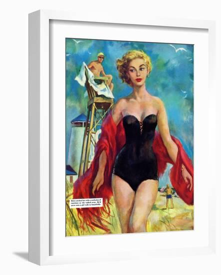 The Lifeguard & The Lady  - Saturday Evening Post "Leading Ladies", August 27, 1955 pg.24-Bn Stahl-Framed Giclee Print