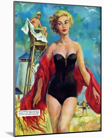 The Lifeguard & The Lady  - Saturday Evening Post "Leading Ladies", August 27, 1955 pg.24-Bn Stahl-Mounted Giclee Print