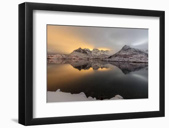 The Light of the Moon and Snowy Peaks Reflected in the Cold Sea Lit the Night at Svolvaer-Roberto Moiola-Framed Photographic Print