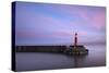 The Lighthouse at Watchet, Somerset, at High Tide under a Colourful Dawn Sky-Stephen Spraggon-Stretched Canvas